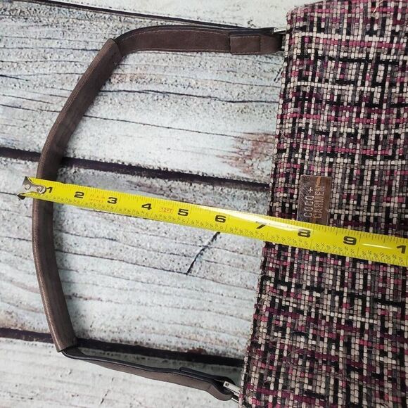 Coco + Carmen Vegan Leather & Tweed Shoulder Bag – Brown/Pink Plaid Purse Tote - Picture 9 of 16